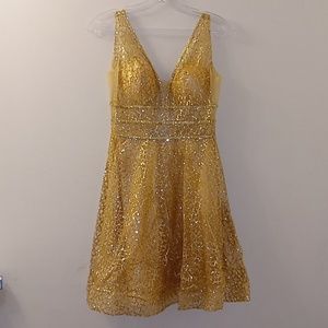 Homecoming or Prom dress, gold with glitter and rhinestones.